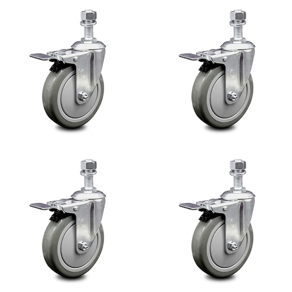 Service Caster 5 Inch Gray Polyurethane Swivel 1/2 Inch Stem Caster Set with Total Lock Brake SCC-TSTTL20S514-PPUB-121315-4 - main